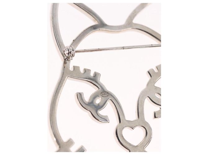 Spilla CHANEL metallo Silver tone CC Auth 189215M - vista 14