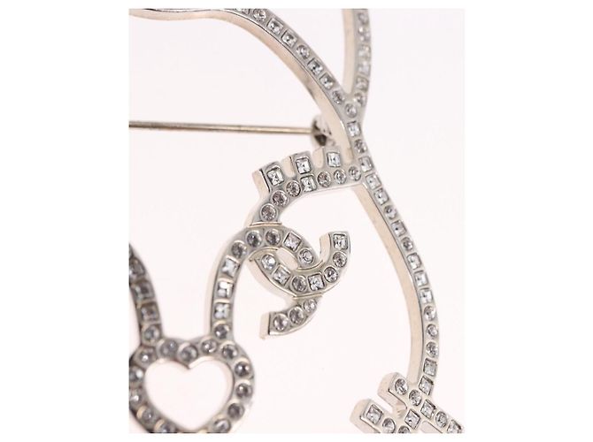 Spilla CHANEL metallo Silver tone CC Auth 189215M - vista 8