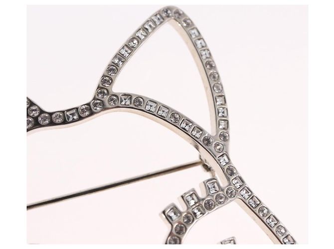 Spilla CHANEL metallo Silver tone CC Auth 189215M - vista 9