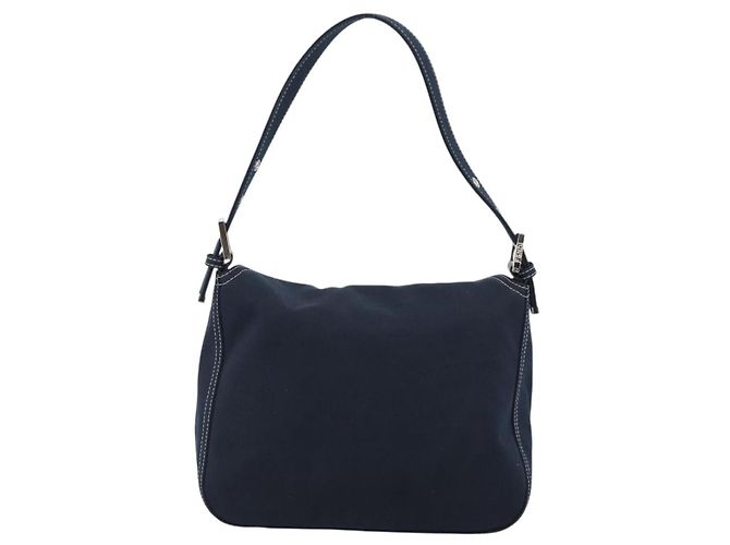 Borsa a tracolla FENDI Mamma Baguette in tela blu navy e argento Auth 187955V - vista 2