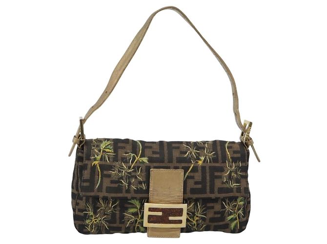 FENDI Zucca Canvas Mamma Baguette Shoulder Bag Black Gold Brown Auth 187451SM Marrone Nero D'oro - vista 13