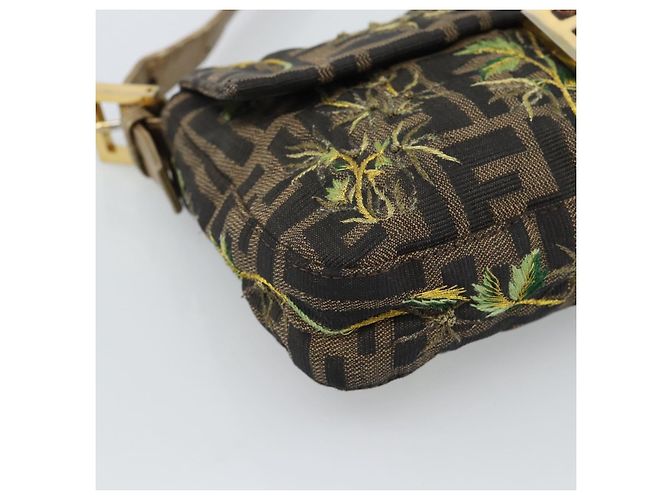 FENDI Zucca Canvas Mamma Baguette Shoulder Bag Black Gold Brown Auth 187451SM Marrone Nero D'oro - vista 14