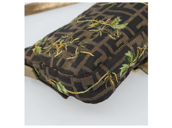 FENDI Zucca Canvas Mamma Baguette Shoulder Bag Black Gold Brown Auth 187451SM Marrone Nero D'oro - vista 16