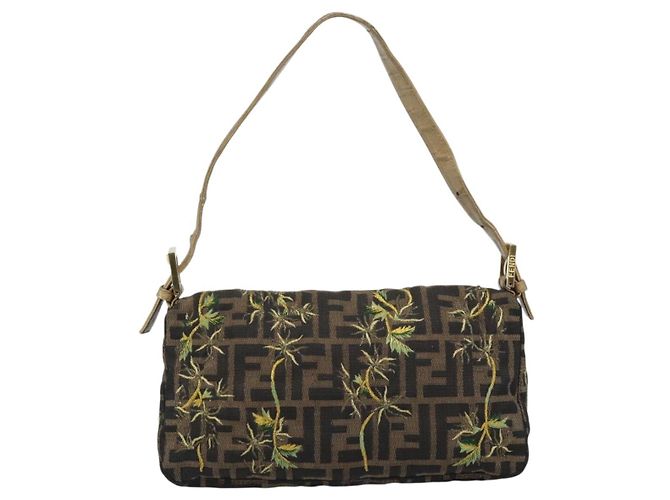 FENDI Zucca Canvas Mamma Baguette Shoulder Bag Black Gold Brown Auth 187451SM Marrone Nero D'oro - vista 2