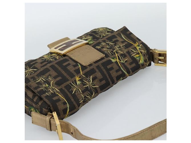 FENDI Zucca Canvas Mamma Baguette Shoulder Bag Black Gold Brown Auth 187451SM Marrone Nero D'oro - vista 6