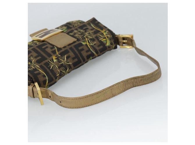FENDI Zucca Canvas Mamma Baguette Shoulder Bag Black Gold Brown Auth 187451SM Marrone Nero D'oro - vista 7
