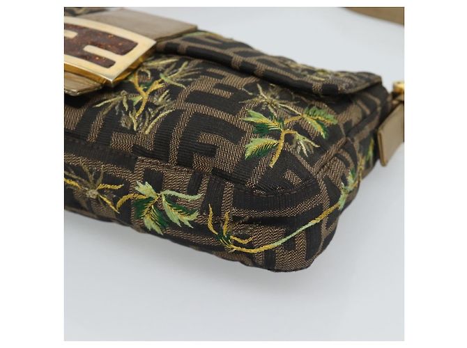 FENDI Zucca Canvas Mamma Baguette Shoulder Bag Black Gold Brown Auth 187451SM Marrone Nero D'oro - vista 9