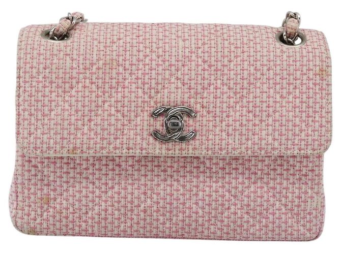 CHANEL Matelasse Chain Shoulder Bag Canvas Pink Silver CC Auth 188723V Argento Rosa - vista 13