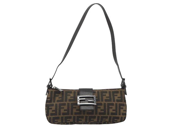 FENDI Zucca Canvas Mamma Baguette Shoulder Bag Black Silver Brown Auth 187689SAM Castaño Negro Plata - vista 13