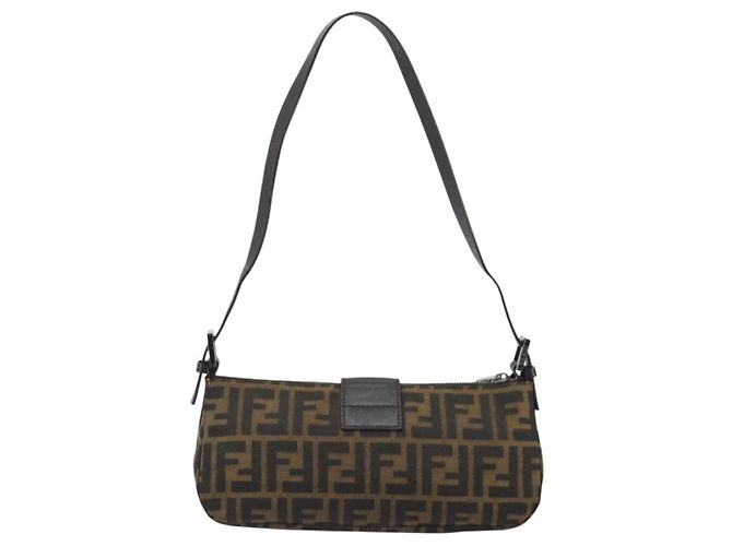 FENDI Zucca Canvas Mamma Baguette Shoulder Bag Black Silver Brown Auth 187689SAM Castaño Negro Plata - vista 2