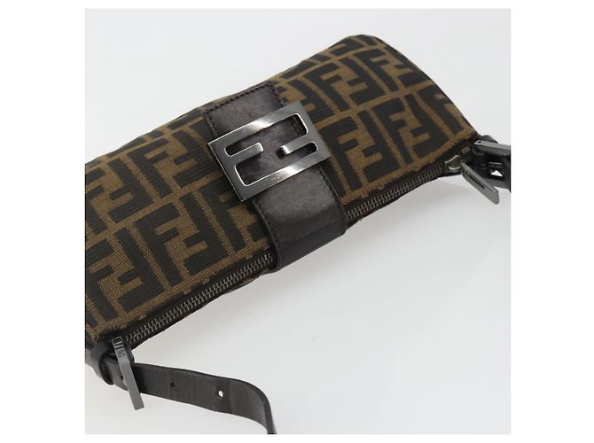 FENDI Zucca Canvas Mamma Baguette Shoulder Bag Black Silver Brown Auth 187689SAM Castaño Negro Plata - vista 6