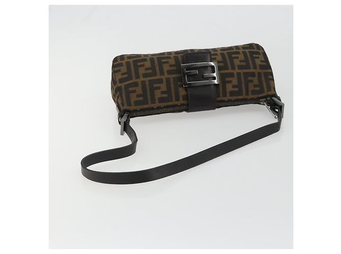 FENDI Zucca Canvas Mamma Baguette Shoulder Bag Black Silver Brown Auth 187689SAM Castaño Negro Plata - vista 7
