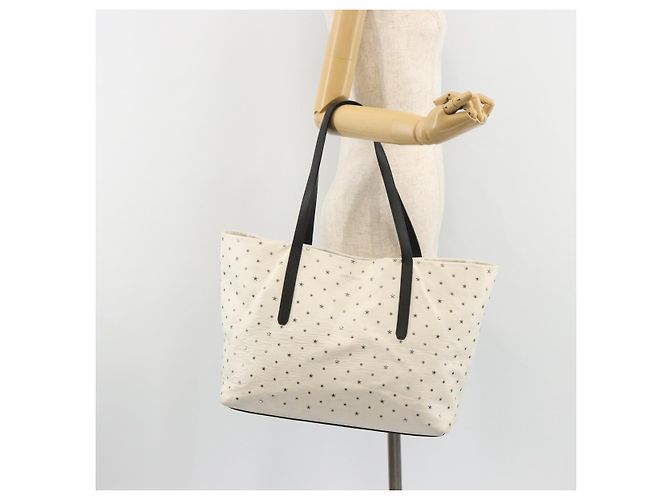 Jimmy Choo Studs Tote Bag Leder Weiß Silber Auth BA13552 - Ansicht 21