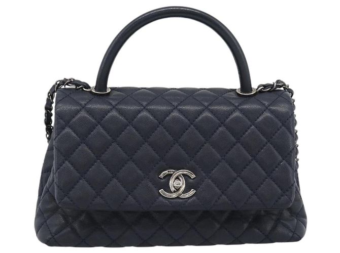 Borsa a mano CHANEL Matelasse Chain Caviar Navy Silver CC 2way ka4899SAM Argento Blu navy - vista 13
