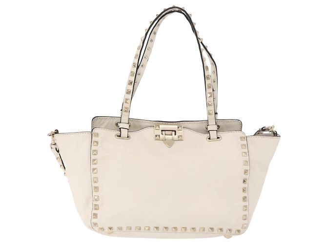 VALENTINO Studs Tote Bag Leder 2way White Gold Auth BA13505 Weiß Golden - Ansicht 13