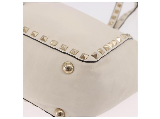 VALENTINO Studs Tote Bag Leder 2way White Gold Auth BA13505 Weiß Golden - Ansicht 16