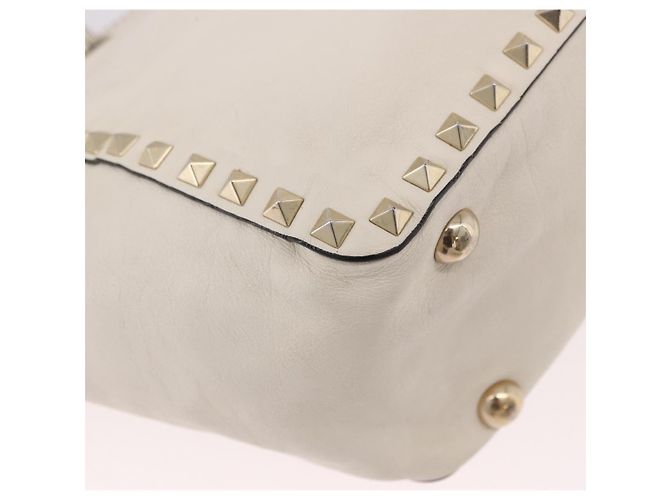 VALENTINO Studs Tote Bag Leder 2way White Gold Auth BA13505 Weiß Golden - Ansicht 17