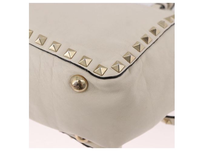 VALENTINO Studs Tote Bag Leder 2way White Gold Auth BA13505 Weiß Golden - Ansicht 18