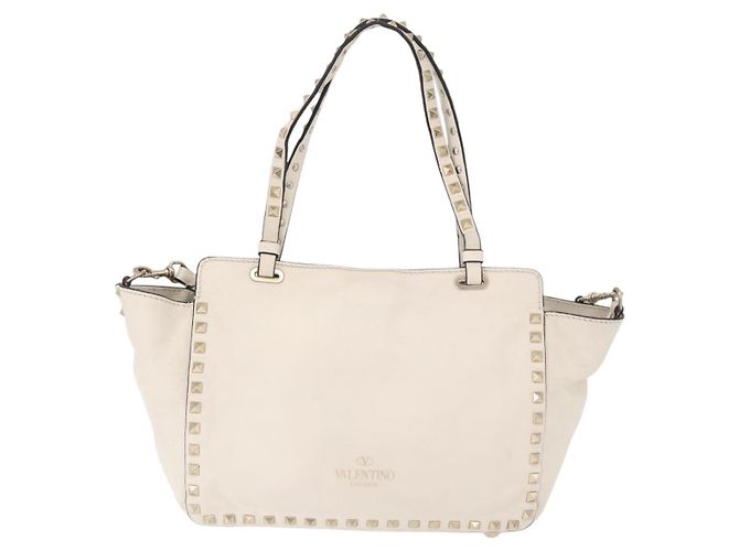 VALENTINO Studs Tote Bag Leder 2way White Gold Auth BA13505 Weiß Golden - Ansicht 2
