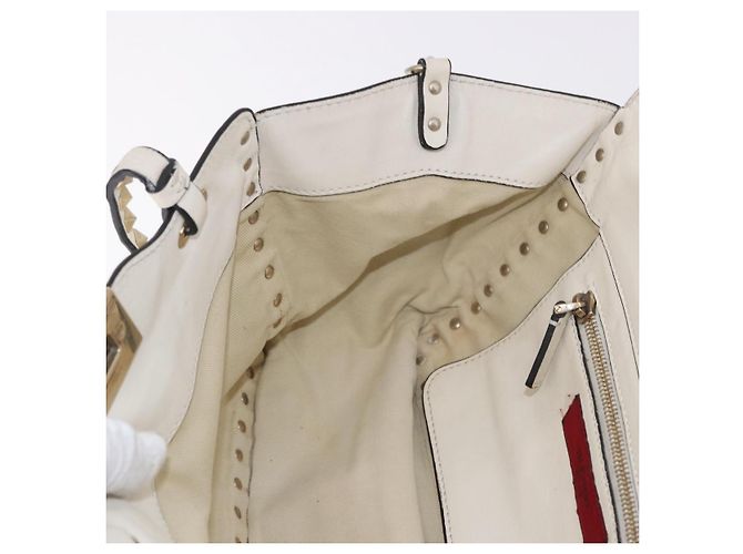 VALENTINO Studs Tote Bag Leder 2way White Gold Auth BA13505 Weiß Golden - Ansicht 23