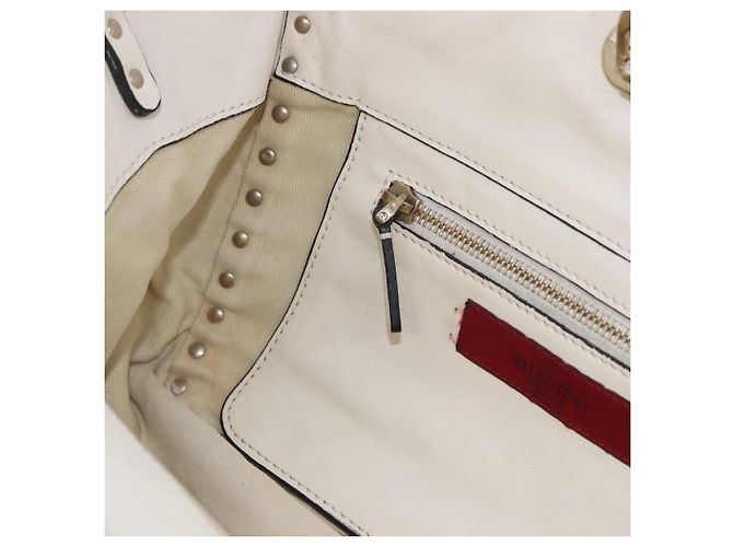 VALENTINO Studs Tote Bag Leder 2way White Gold Auth BA13505 Weiß Golden - Ansicht 24