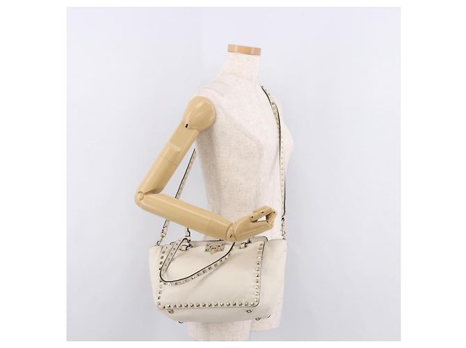 VALENTINO Studs Tote Bag Leder 2way White Gold Auth BA13505 Weiß Golden - Ansicht 25
