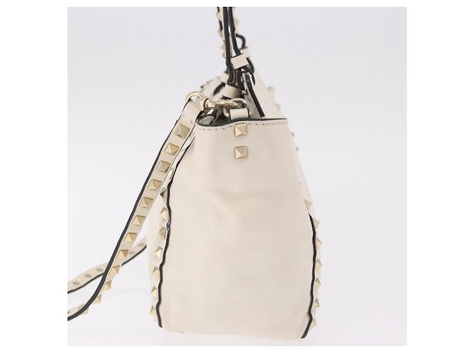 VALENTINO Studs Tote Bag Leder 2way White Gold Auth BA13505 Weiß Golden - Ansicht 3