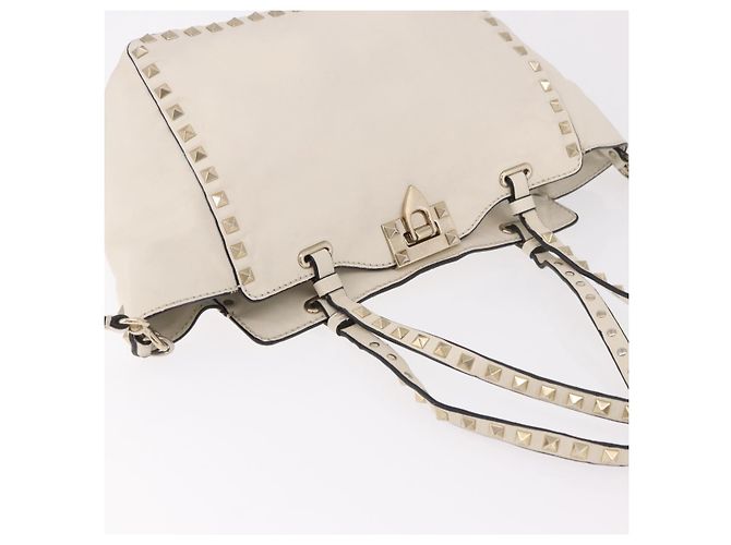 VALENTINO Studs Tote Bag Leder 2way White Gold Auth BA13505 Weiß Golden - Ansicht 6