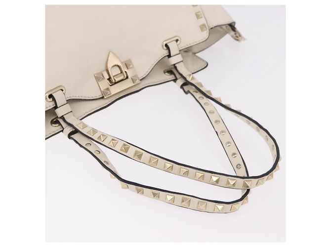 VALENTINO Studs Tote Bag Leder 2way White Gold Auth BA13505 Weiß Golden - Ansicht 7
