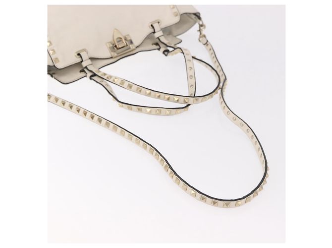 VALENTINO Studs Tote Bag Leder 2way White Gold Auth BA13505 Weiß Golden - Ansicht 8