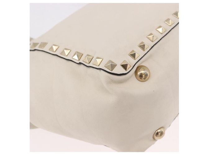 VALENTINO Studs Tote Bag Leder 2way White Gold Auth BA13505 Weiß Golden - Ansicht 9