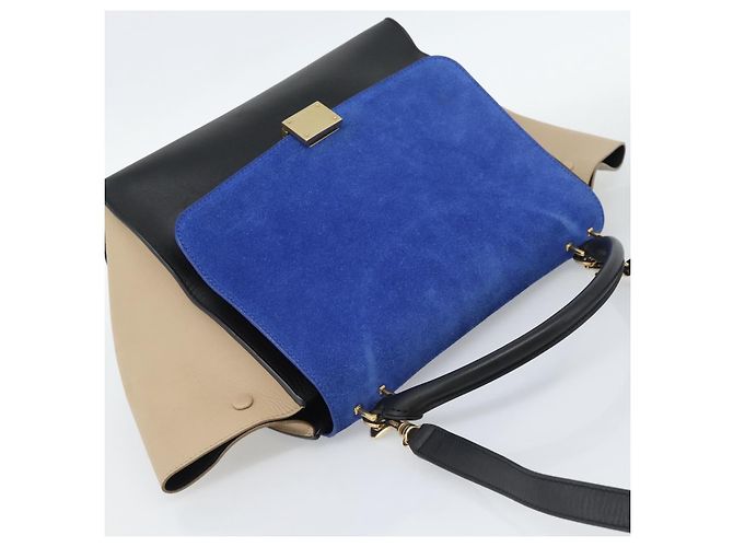 Céline Borsa Trapeze CELINE in pelle 2way Blu Oro Auth ka4960V D'oro - vista 6