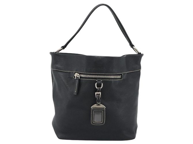 Sac à bandoulière PRADA en cuir noir avec détails argentés Auth 188461A - vue 13