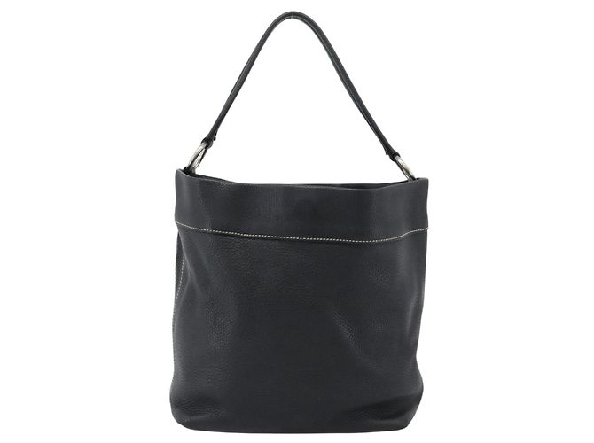 Sac à bandoulière PRADA en cuir noir avec détails argentés Auth 188461A - vue 2