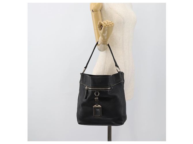 Sac à bandoulière PRADA en cuir noir avec détails argentés Auth 188461A - vue 24