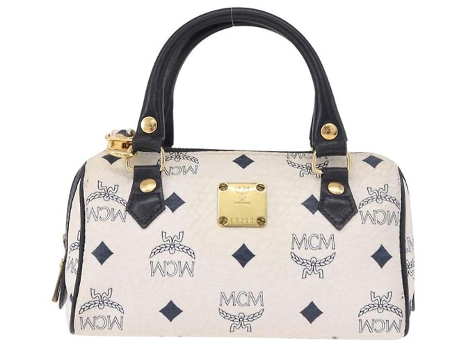 Borsa MCM Vicetos Logogram in PVC e pelle 2way White Gold Auth 188210 Bianco D'oro - vista 13