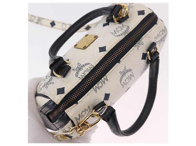 Borsa MCM Vicetos Logogram in PVC e pelle 2way White Gold Auth 188210 Bianco D'oro - vista 6