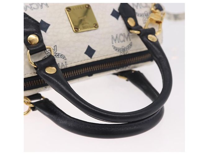 Borsa MCM Vicetos Logogram in PVC e pelle 2way White Gold Auth 188210 Bianco D'oro - vista 7