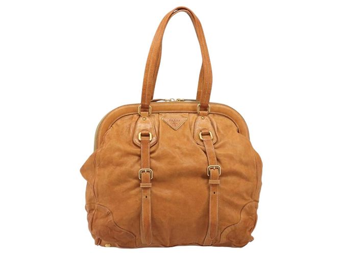 Borsa a Spalla PRADA in Pelle 2way Marrone Oro Auth 186428V D'oro - vista 13