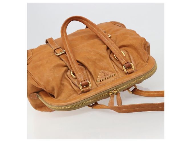 Borsa a Spalla PRADA in Pelle 2way Marrone Oro Auth 186428V D'oro - vista 6