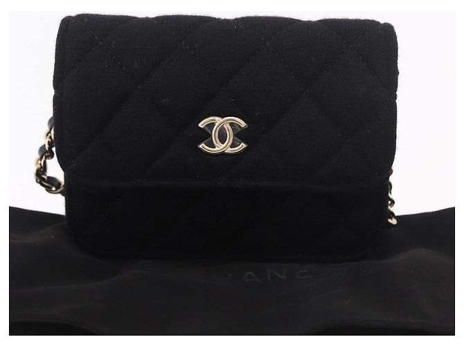 CHANEL Matelasse Chain Shoulder Bag Canvas Black Gold CC Auth bs35695SAM Nero D'oro - vista 12