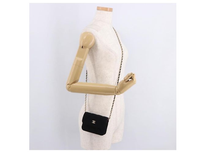 CHANEL Matelasse Chain Shoulder Bag Canvas Black Gold CC Auth bs35695SAM Nero D'oro - vista 22