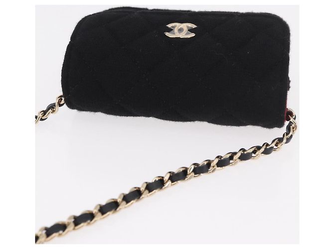 CHANEL Matelasse Chain Shoulder Bag Canvas Black Gold CC Auth bs35695SAM Nero D'oro - vista 6