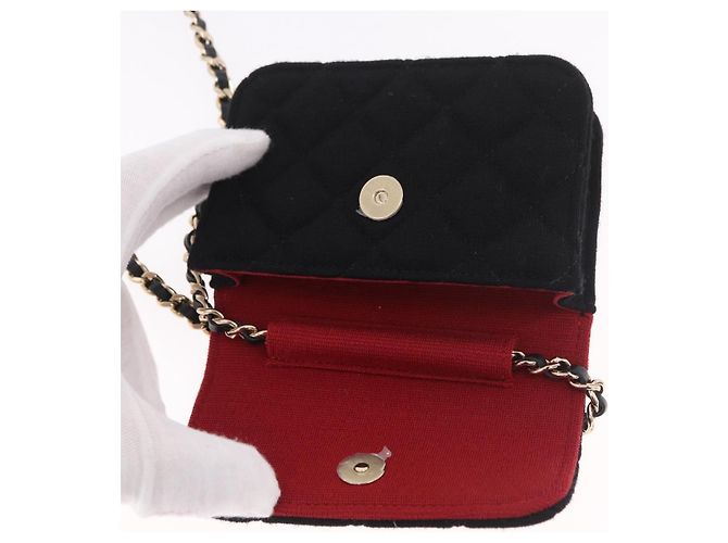 CHANEL Matelasse Chain Shoulder Bag Canvas Black Gold CC Auth bs35695SAM Nero D'oro - vista 9