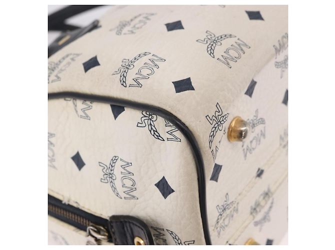 Borsa Boston MCM Vicetos Logogramma PVC Pelle 2way White Gold Auth 188869 Bianco D'oro - vista 10