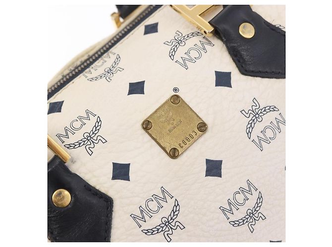 Borsa Boston MCM Vicetos Logogramma PVC Pelle 2way White Gold Auth 188869 Bianco D'oro - vista 12
