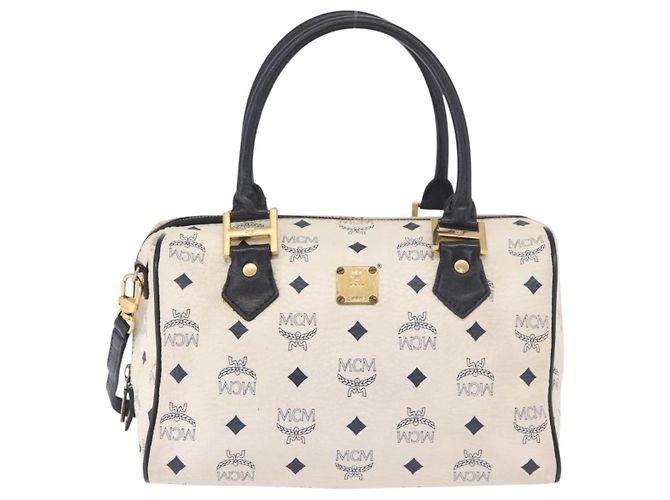 Borsa Boston MCM Vicetos Logogramma PVC Pelle 2way White Gold Auth 188869 Bianco D'oro - vista 13