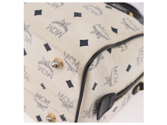 Borsa Boston MCM Vicetos Logogramma PVC Pelle 2way White Gold Auth 188869 Bianco D'oro - vista 15