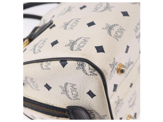 Borsa Boston MCM Vicetos Logogramma PVC Pelle 2way White Gold Auth 188869 Bianco D'oro - vista 16