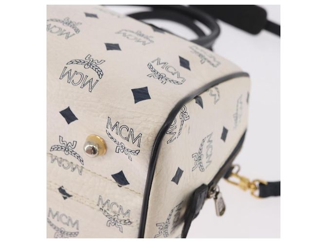 Borsa Boston MCM Vicetos Logogramma PVC Pelle 2way White Gold Auth 188869 Bianco D'oro - vista 17